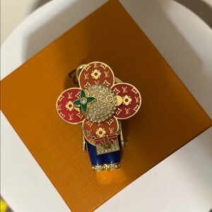 Gold and Blue Quatrefoil  bag charm/ key ring